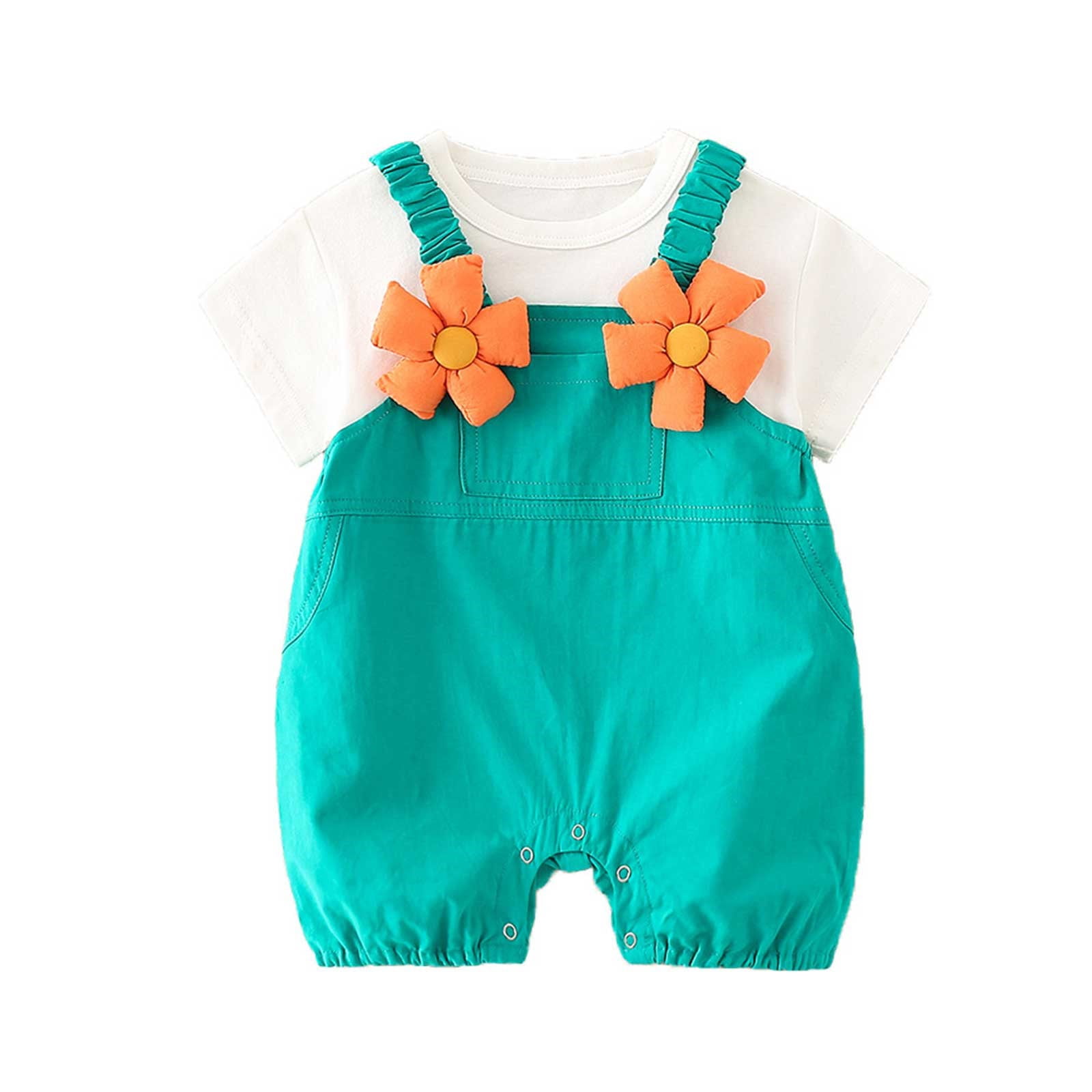 Baby Girl Outfit Sets Summer 3d Floral Print Stretch Shoulder Straps