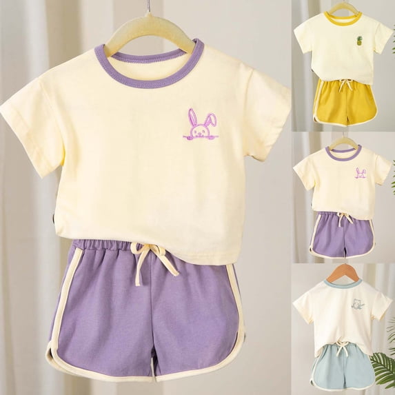 Baby Girl Outfit Summer Floral Print T Shirt and Shorts 2 Piece Casual Set Girls' Clothing Sets Light Blue 3-4T