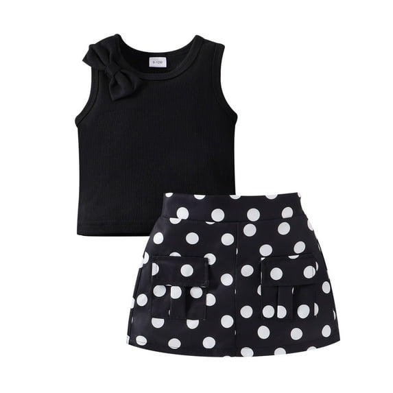 Baby Girl Outfit Summer Girls Vest Solid Color Top Polka Dot Skirt With 2 Piece Cotton Set New Born Clothes Baby Girl Black 3 Years-4 Years