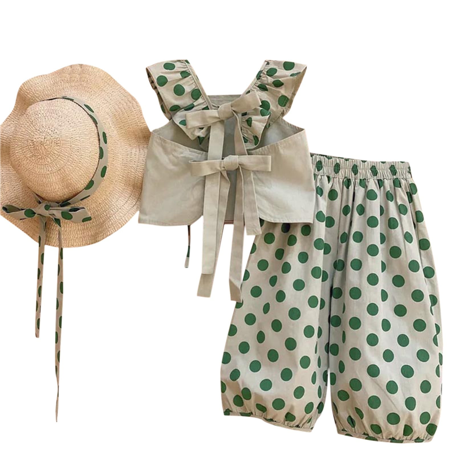 Baby Girl Outfits 2Pcs Sleeveless Bow Top Polka Dot Pants Summer