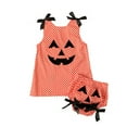 Baby Girl Outfits 2Pcs Tops Shorts Pumpkin Tank Tops Bowknot Polka Dot