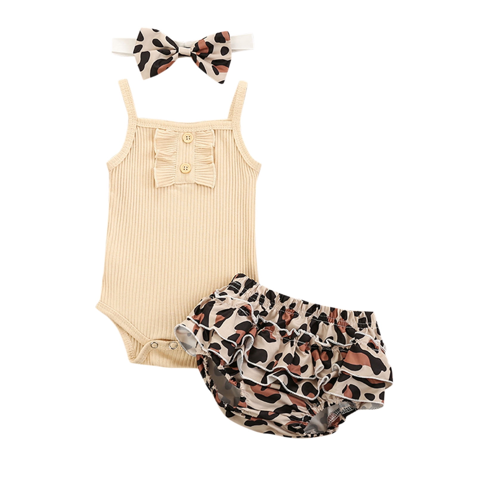 Baby Girl Outfits 3Pcs Sleeveless Harness Solid Color Romper Fashion
