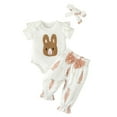 thumbnail image 1 of Baby Girl Outfits Easter Short Sleeve Rabbit Embroider Romper Bodysuit Pants Headbands Kids Clothes Coffee 18 Months-24 Months, 1 of 7