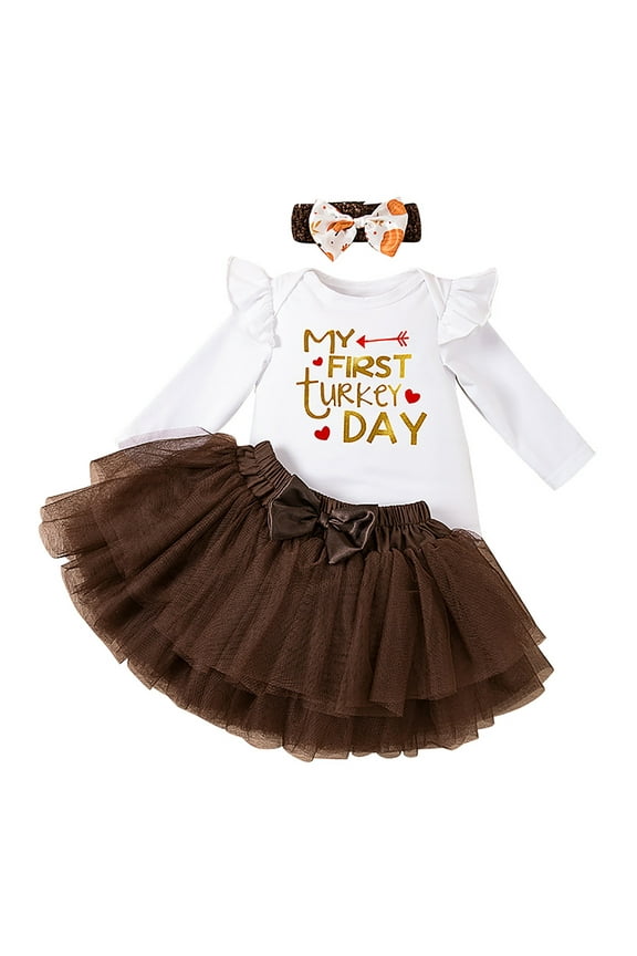 Baby Girl Outfits Fall Baby Girl Thanksgiving Outfit Bodysuit+Tutu Skirt+Headband Clothes Set Christmas Clothes, 3-6 Months