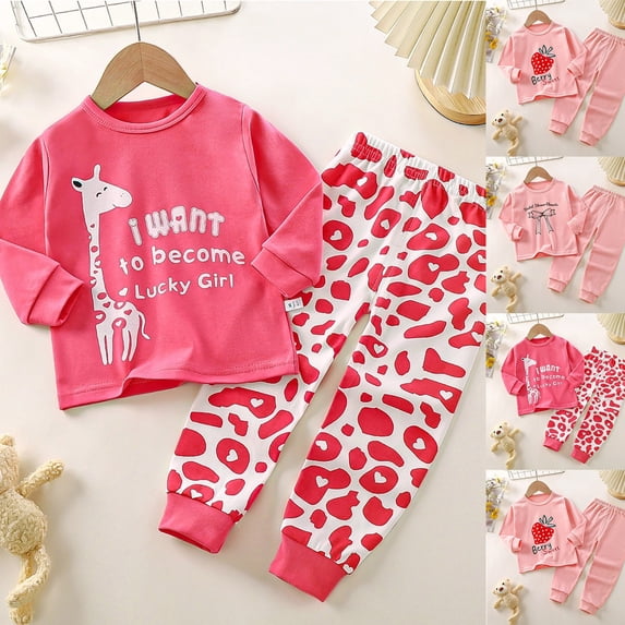 Baby Girl Outfits Fall Long Sleeve Top and Pants Soft Home Wear Set Baby Clothes for Girls Hot Pink F