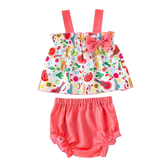 Baby Girl Outfits Girls Sleeveless Flowers Prints Bowknot Vest Tops Shorts Kids Clothes Pink 18 Months-24 Months