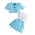 thumbnail image 1 of Baby Girl Outfits Girls' Summer Solid Short Sleeve Coat Camisole Crop Tops Skirt Set New Born Clothes Baby Girl Blue 5 Years-6 Years, 1 of 7
