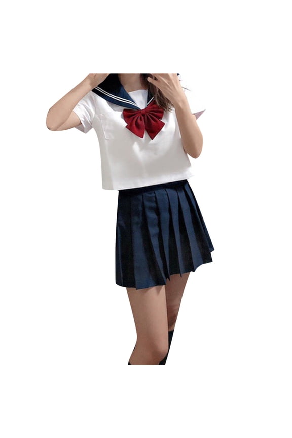 Baby Girl Outfits Japanese Sailor Suit School Uniform with Top Skirt and Tie 3Pc Set Girl Clothes Black XXL