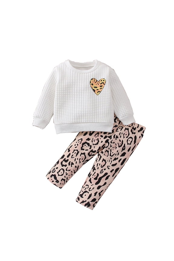 Baby Girl Outfits Kids Suit Long Sleeve Cartoon Tops Sweatshirt Leopard Print Pants Two Pieces Set Baby Girls' Clothing Sets White 2 Years-3 Years