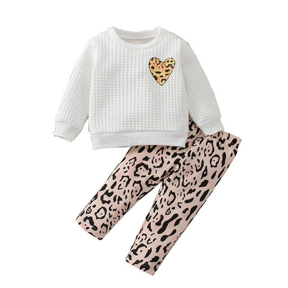 Baby Girl Outfits Kids Suit Long Sleeve Cartoon Tops Sweatshirt Leopard Print Pants Two Pieces Set Baby Girls' Clothing White 9 Months-1 Months