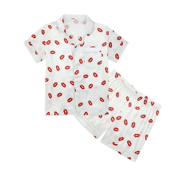 Baby Girl Outfits Kids Toddler Cartoon Print Short Sleeve Shorts Sleepwear Pajamas Casual Set Size 6-7 Y