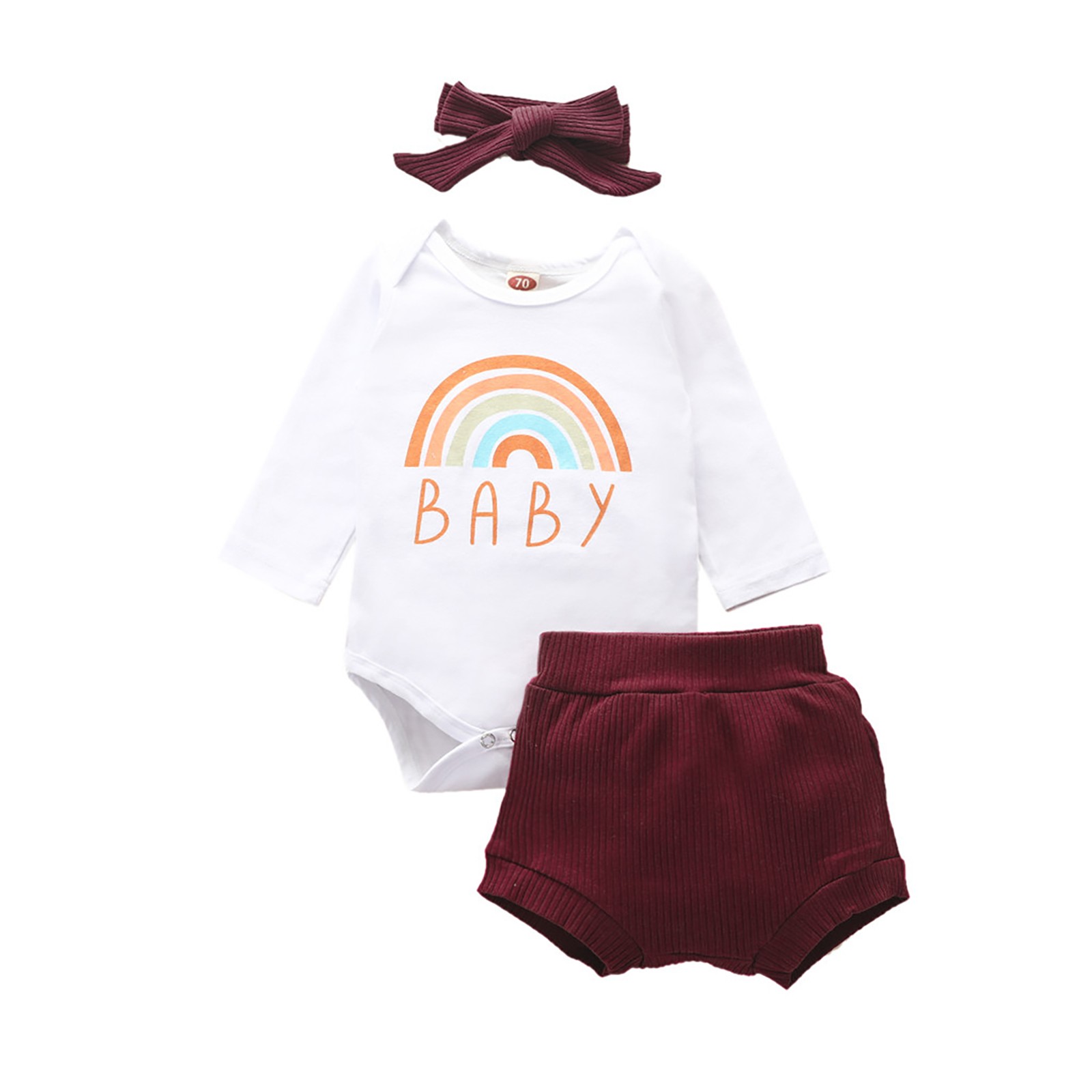 Baby Girl Outfits Letter Bodysuit Tops Solid Color Short Headbands