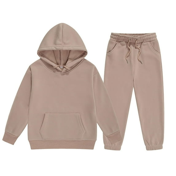Baby Girl Outfits Long Sleeve Solid Soft Pullover Tops and Jogger Pants Kids 2pcs Outfits Fall Winter Suit Beige,3-4 Years