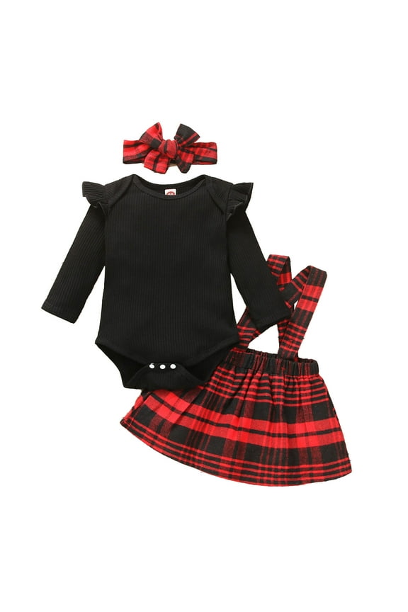 Baby Girl Outfits Plaid Autumn Long Sleeve Romper Bodysuit Suspender Dress Headbands Bundle Girls' Clothing Sets 9-12 Months