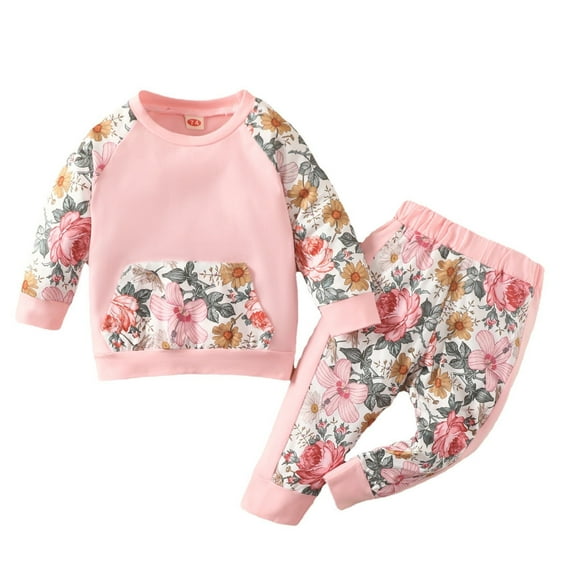 Baby Girl Outfits Set Floral Patchwork Long Sleeve Tops Casual Long Pants Spring Autumn Outfit Girls Clothes Red 0 Months-3 Months