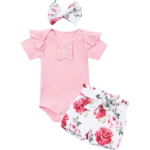 Baby Girl Outfits Short Ruffle Romper Floral Pants Summer Outfits Cute Baby Girl Clothes 12-18 Months
