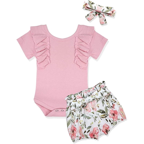 Baby Girl Outfits Short Ruffle Romper Floral Pants Summer Outfits Cute Baby Girl Clothes 12-18 Months