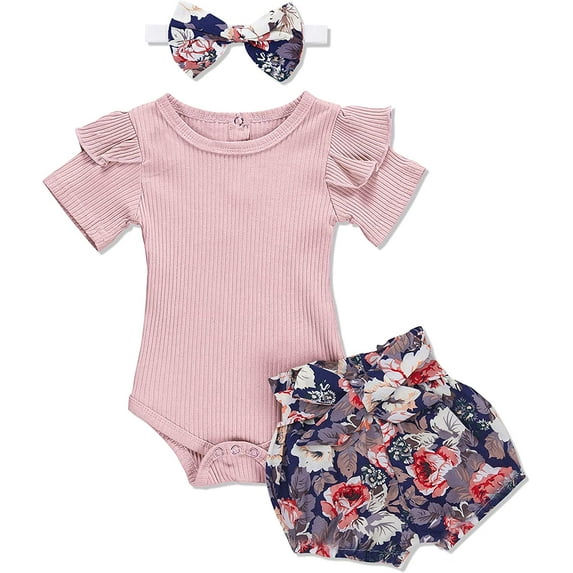 Baby Girl Outfits Short Ruffle Romper Floral Pants Summer Outfits Cute Baby Girl Clothes 3-6 Months