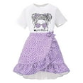 thumbnail image 1 of Baby Girl Outfits Short Sleeve Cartoon Prints Bowknot T Shirt Tops Skirts Suit Teen Girl Clothes Purple 7-8 Years, 1 of 4