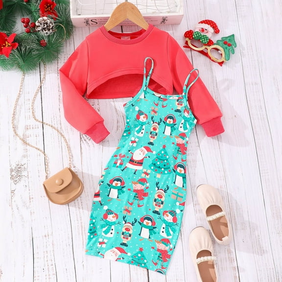 Baby Girl Outfits Size 7-8 Toddler Kid Autumn Winter Solid Color Pullover Hoodie Top and Suspender Skirt 2Pc Children Clothes Girls Clothing Set Red
