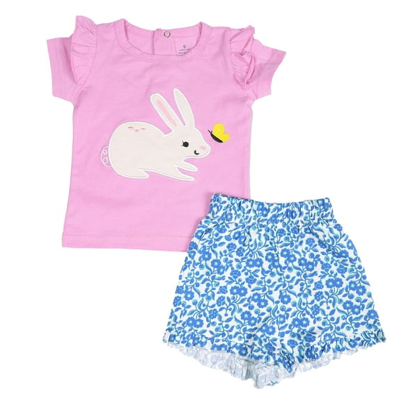Baby Girl Outfits Summer 2 Piece Set Short Sleeve T Shirt Shorts Soft Breathable Outfits Kids Clothes Girls Pink 3 Months-9 Months