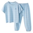thumbnail image 1 of Baby Girl Outfits Summer Air Conditioning Cotton Homewear Thin Casual Tops Pants Toddler Pajamas Sky Blue 10 Years-11 Years, 1 of 3