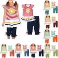 thumbnail image 1 of Baby Girl Outfits Summer Floral Ruffle Sleeve Top with Elastic Waist 7/8 Pants Set Toddler Girl Clothes Orange 1-2 Years, 1 of 6