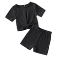 thumbnail image 1 of Baby Girl Outfits Summer Girls Boys Short Sleeve Casual Ribbed Tops Shorts Set Kids Clothes Black 12 Months-18 Months, 1 of 6