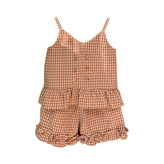 Baby Girl Outfits Summer Toddler Sleeveless Checked Suit Dress Soft Comfy Daily Wear Outfits Girl Baby Clothes A 6 Years-7 Years