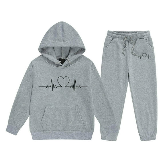 Baby Girl Outfits Teen Kids Fall Winter Tracksuit Vintage Letter Print Long Sleeve Hoodie and Joggers Pants 2 Piece Set Sweatsuit Baby Boy Outfits Grey 3 Years-4 Years