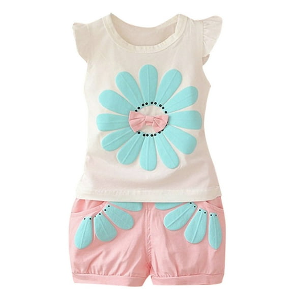 Baby Girl Outfits Toddler Kids Baby Boys Girl Cartoon Outfits T Shirt Tops Shorts Clothes Set Toddler Girls Clothes Pink 18 Months-24 Months