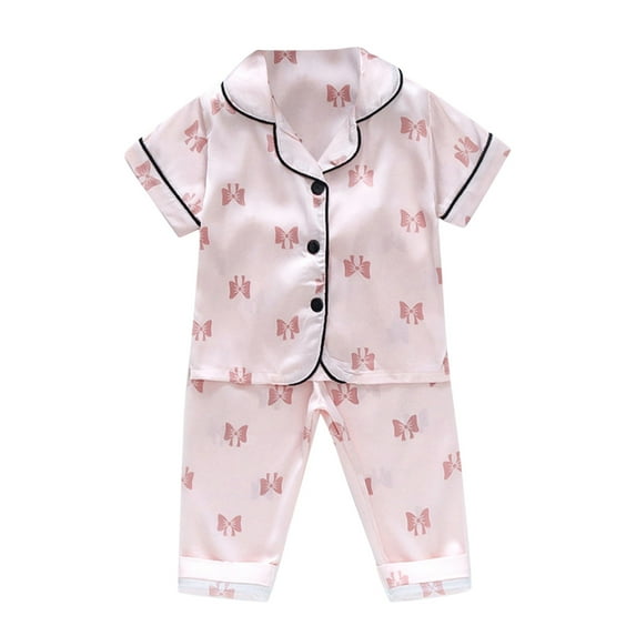 Baby Girl Outfits Winter Short Sleeve Cartoon Prints Sleepwear Tops Pants Set Boys Pajamas Pink S