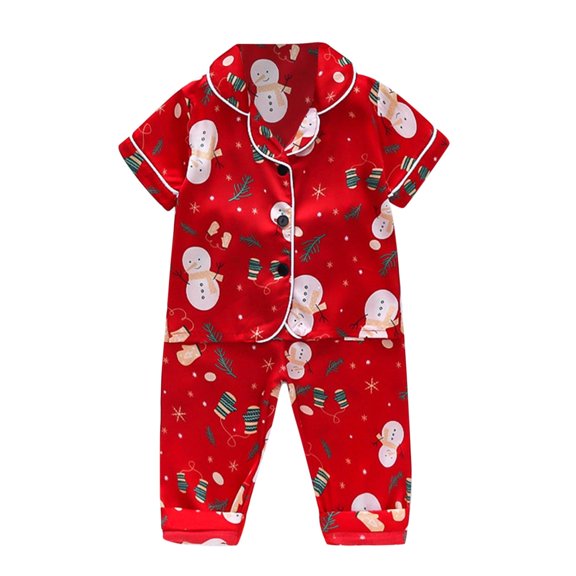 Baby Girl Outfits Winter Short Sleeve Cartoon Prints Sleepwear Tops Pants Set Boys Pajamas Red M