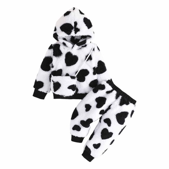 Baby Girl Outfits Winter Thickened Love Print Plush Long Sleeve Hooded Tops Pants Bag Baby Girl Clothes White 2 Years-3 Years