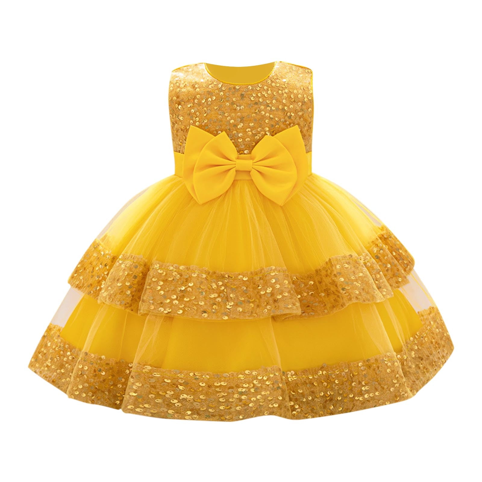 Baby Girl Pageant Dress Sleeveless Sequins Princess Dress Toddler Flower Wedding Birthday Party Gown Dresses 6 Months-3 Years