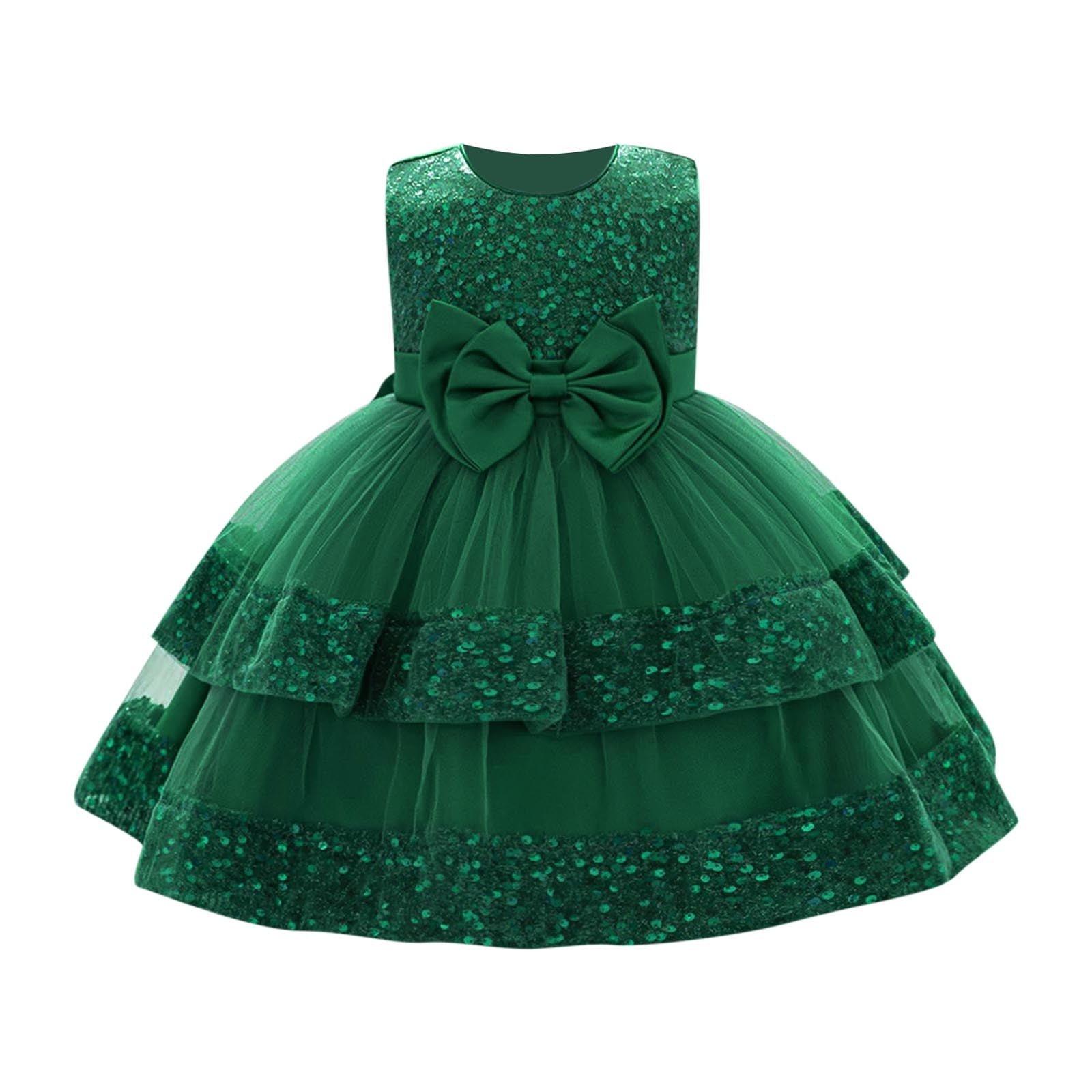 Baby Girl Pageant Dress Sleeveless Sequins Princess Dress Toddler Flower Wedding Birthday Party Gown Dresses 6 Months-3 Years