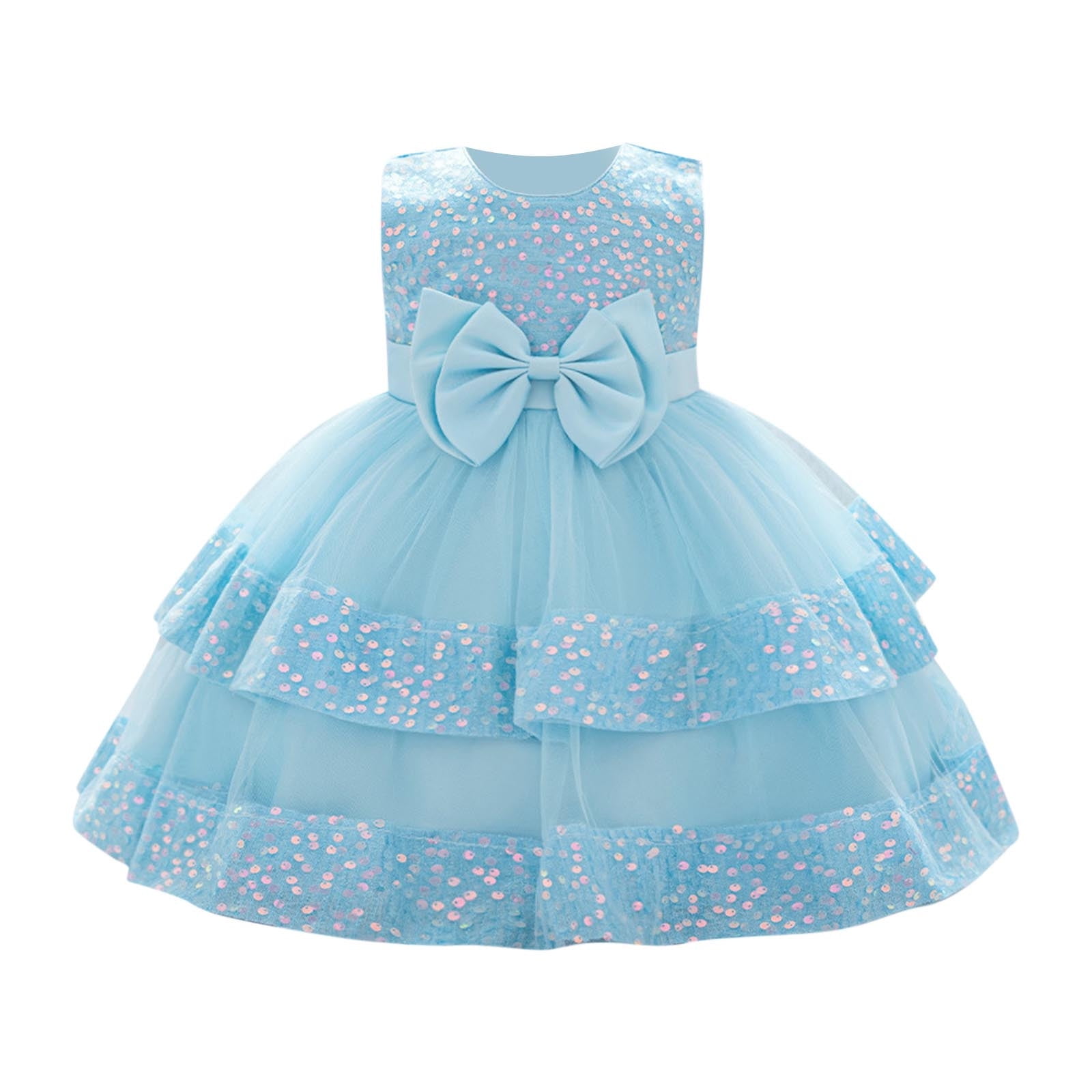 Baby Girl Pageant Dress Sleeveless Sequins Princess Dress Toddler Flower Wedding Birthday Party Gown Dresses 6 Months-3 Years