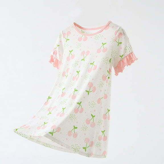 Baby Girl Pajamas Cotton Nightgown for Kids Child Girls Summer Short Sleeves Breathable Soft Pajama Kids' Pajamas Light Green 5 Years-6 Years