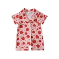 thumbnail image 1 of Baby Girl Pajamas Baby Girls Summer Strawberry Print Short Sleeve Romper One Piece Soft Satin Pajama Kids Pajamas Pink 12 Months-18 Months, 1 of 6