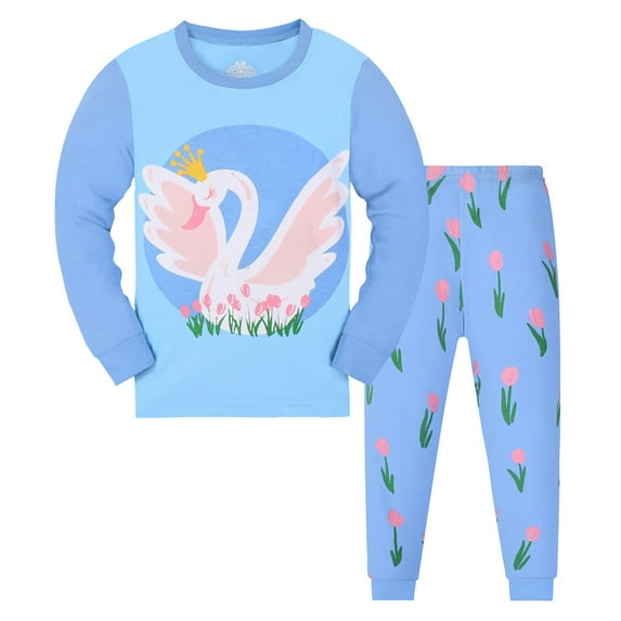 Baby Girl Pajamas Kids Baby Girls' Spring Long Sleeve Top and Pants 2 Piece Sleepwear Cotton Pajama Set Pajamas for Boys Blue 6 Years-7 Years