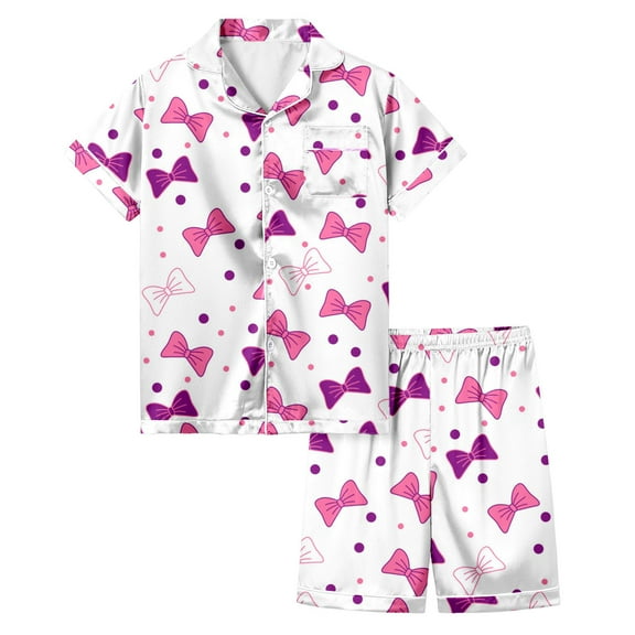Baby Girl Pajamas Kids Baby Girls Summer Bow Printed Pajamas Set Short Sleeved Button Top and Shorts Outfit Kids Pajamas Pink 3 Years-4 Years