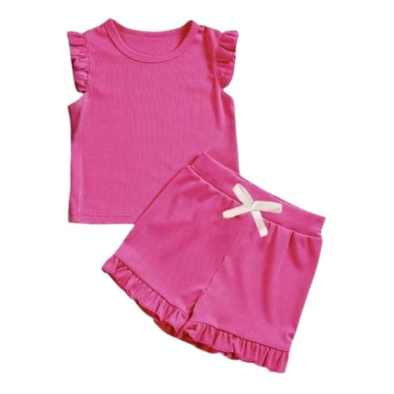 Baby Girl Pajamas Set Sleeveless Crewneck Pullover Top Shorts Set Girls' Fashion Pajamas Set Baby Pjs for Girls Size 6-12 Months