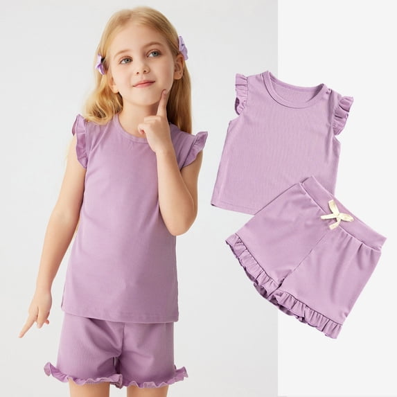 Baby Girl Pajamas Set Sleeveless Crewneck Pullover Top Shorts Set Spring Fall Pajamas Baby Girl Pajamas Size 6-12 Months