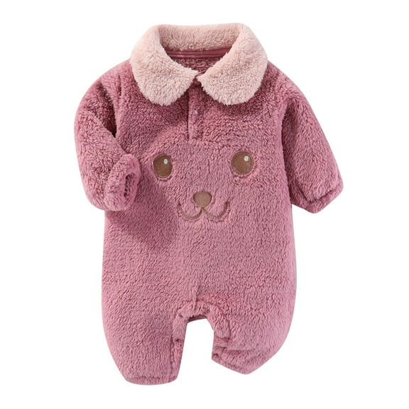 Baby Girl Pajamas Toddler Baby Girls Boys Long Sleeve Solid Color Warm Onesie Round Neck Jumpsuit Romper New Casual Winter Jumpsuits Pinky 6 Months