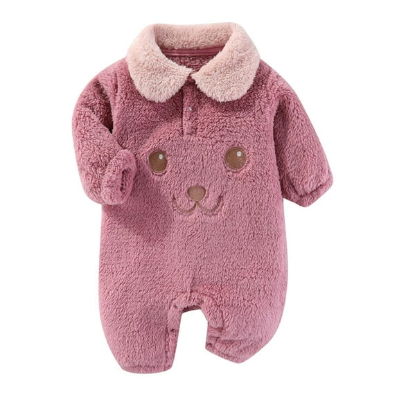 Baby Girl Pajamas Toddler Baby Girls Boys Long Sleeve Solid Color Warm Onesie Round Neck Jumpsuit Romper New Casual Winter Jumpsuits Pinky 6 Months