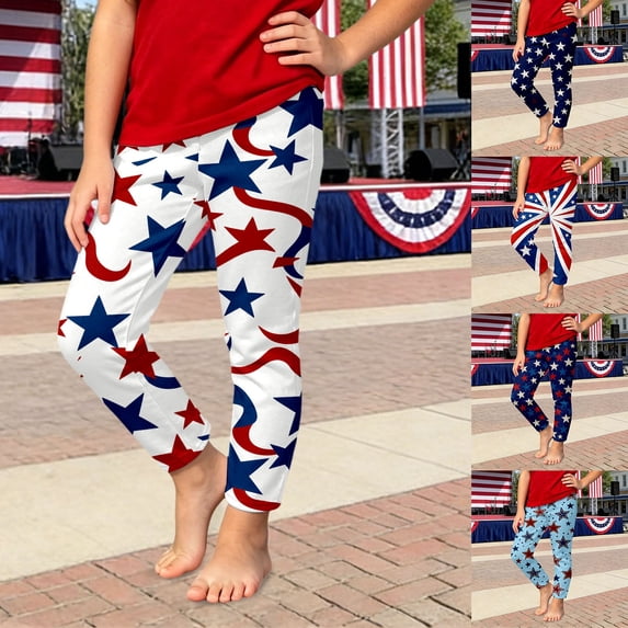 Baby Girl Pants Kids Usa 250Th Independence Day Print Athletic Leggings Casual Play Blue 3-4 Years