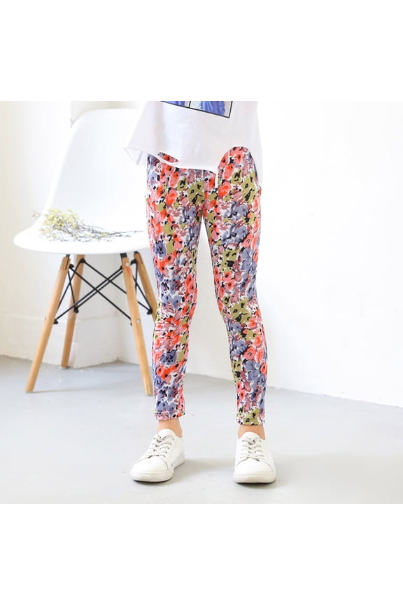 Baby Girl Pants Slim Fit Graphic Print Elastic Waist Leggings Pants for Yoga Class Army Green 4 Years-5 Years