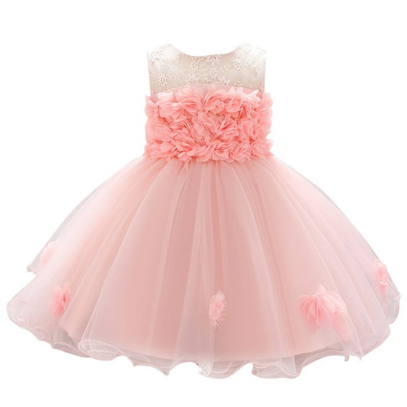 Baby Girl Party Dress Floral Princess Bridesmaid Pageant Gown Birthday Party Wedding Dress Spring Dresses For Baby Girl Pink 6-12 Months