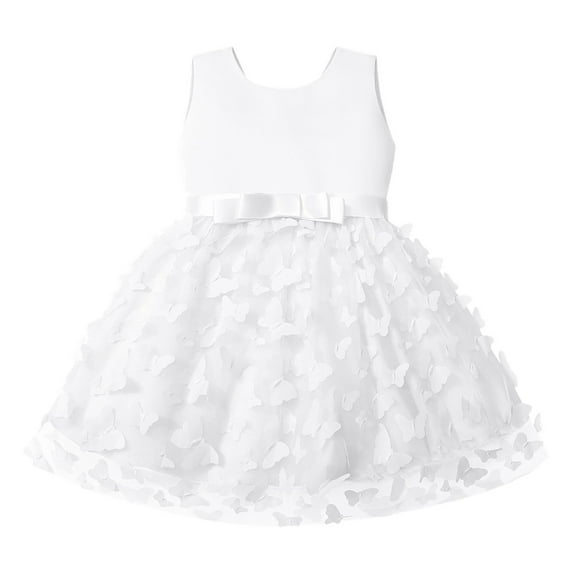 Baby Girl Party Dress Sleeveless Butterfly Embroidery Tulle Bowknot Pageant Gown Party Evening Dress Wedding Dress For Children Fashion Spring Summer Girls Princess Dress White 3-6 Months