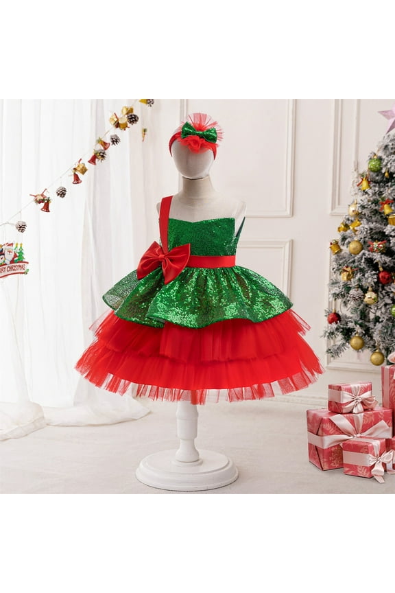 Baby Girl Party Tutu Dress Toddler Girl Sequins Wedding Pageant Ball Gown Girls Christmas Santa Princess Tiered Tulle Dresses